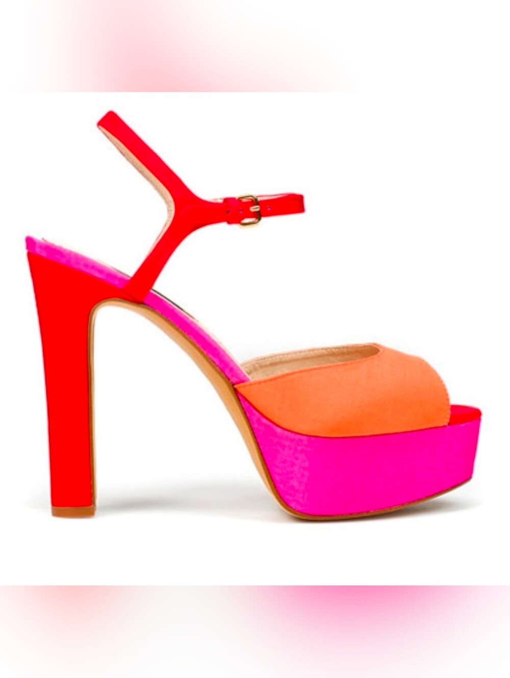 Zara Neon Colorblock Platform Ankle Strap Heel Sandal Red Pink and Orange 39